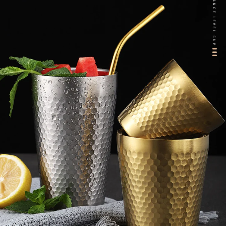 450ml 304 Stainless Steel Hammer Mug Thickened Double-Layer Restaurant Tea Cups(Silver) - Image 8