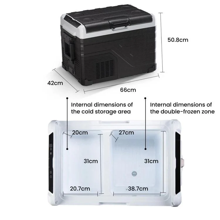 45L Portable Compressor Car Fridge Dual Temperature Control Vehicle Refrigerator With Wheels - Image 2