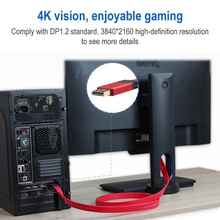 4K 60Hz DisplayPort 1.2 Male to DisplayPort 1.2 Male Aluminum Shell Flat Adapter Cable, Cable Length: 2m (Red) - Image 5