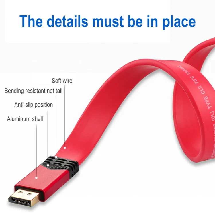 4K 60Hz DisplayPort 1.2 Male to DisplayPort 1.2 Male Aluminum Shell Flat Adapter Cable, Cable Length: 3m (Red) - Image 4