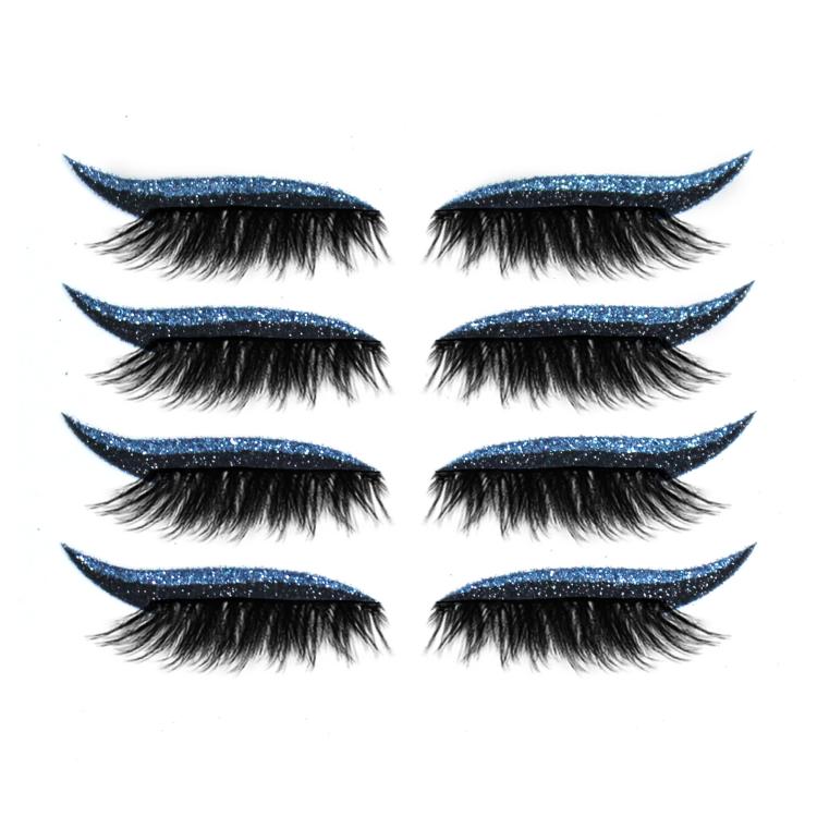 4pairs Waterproof Self-Adhesive Glitter Eyeliner False Eyelashes Eyeshadow Stickers(Blue)