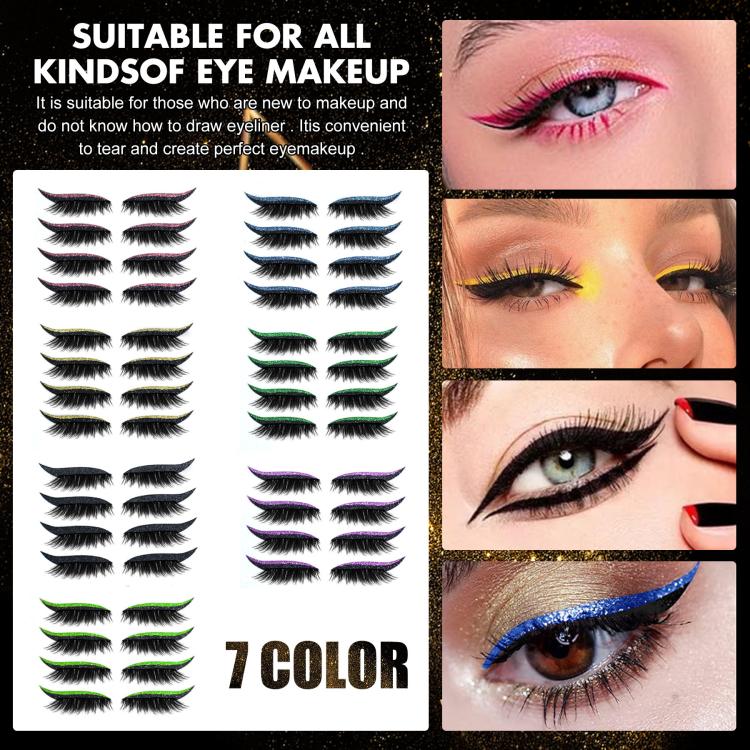 4pairs Waterproof Self-Adhesive Glitter Eyeliner False Eyelashes Eyeshadow Stickers(Purple) - Image 2