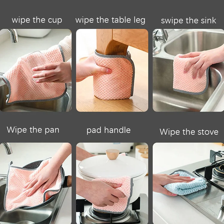 4pcs Hand Towel Hangable Dishcloth Kitchen Rag Non-Stick Oil Absorbent Towel(Color Random Delivery) - Image 7