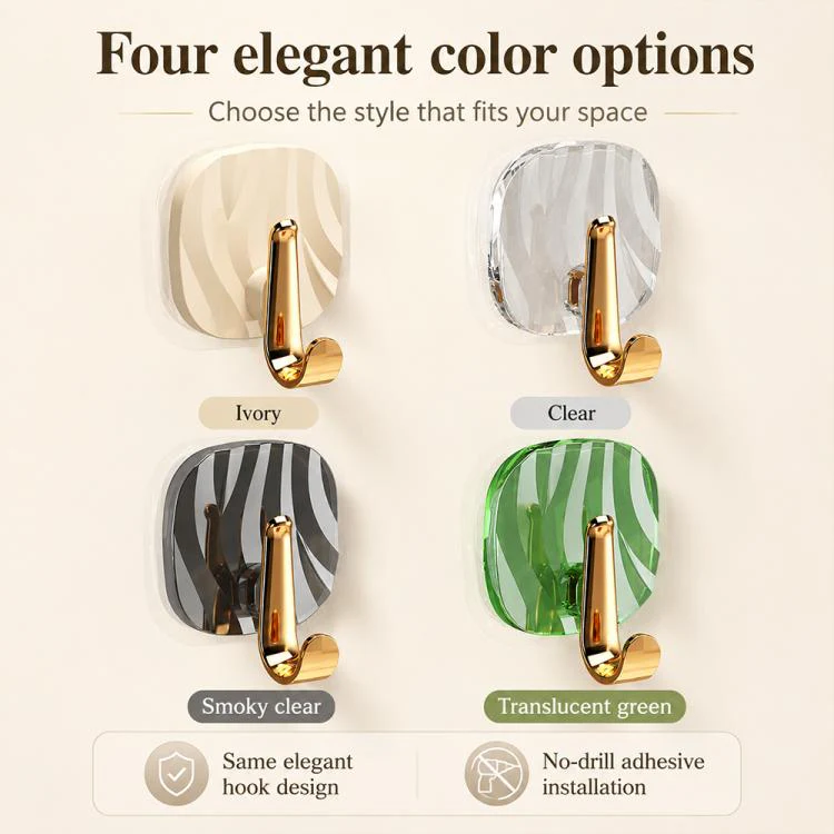 4pcs No Drill Light Luxury Plastic Adhesive Hooks Traceless Heavy-Duty Clothes Hook, Style:Gold Hook(Transparent) - Image 11