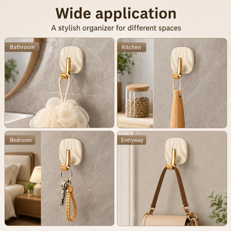 4pcs No Drill Light Luxury Plastic Adhesive Hooks Traceless Heavy-Duty Clothes Hook, Style:Gold Hook(Transparent) - Image 6