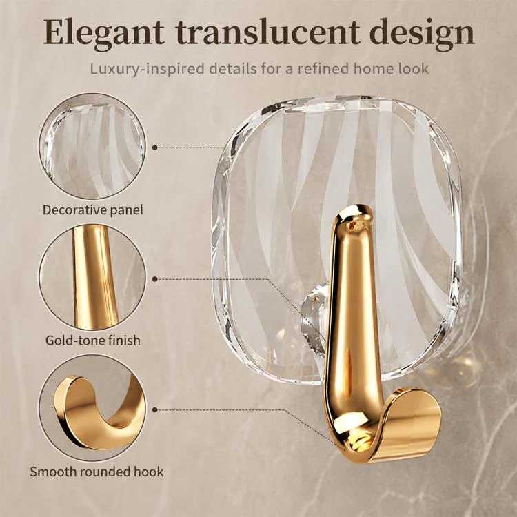 4pcs No Drill Light Luxury Plastic Adhesive Hooks Traceless Heavy-Duty Clothes Hook, Style:Gold Hook(Transparent Black) - Image 8