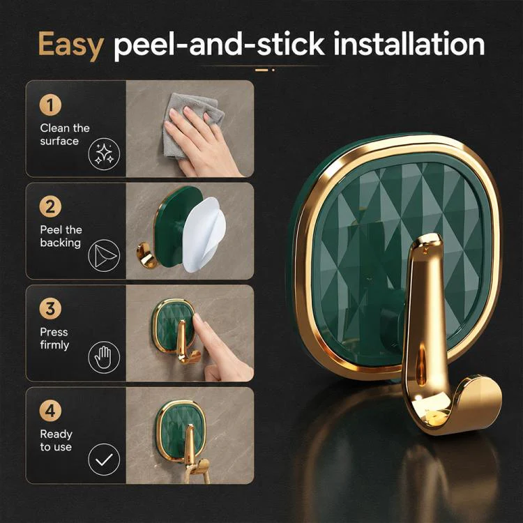 4pcs No Drill Light Luxury Plastic Adhesive Hooks Traceless Heavy-Duty Clothes Hook(Black) - Image 10