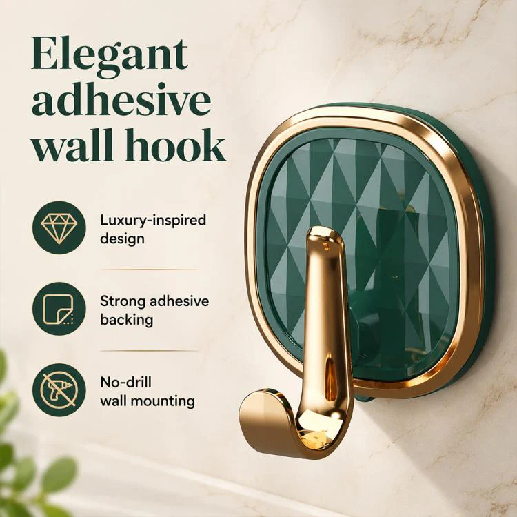 4pcs No Drill Light Luxury Plastic Adhesive Hooks Traceless Heavy-Duty Clothes Hook(Dark Green) - Image 2
