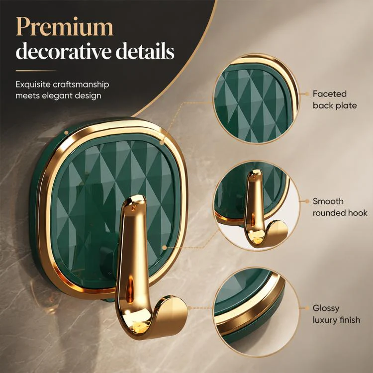 4pcs No Drill Light Luxury Plastic Adhesive Hooks Traceless Heavy-Duty Clothes Hook(Dark Green) - Image 3