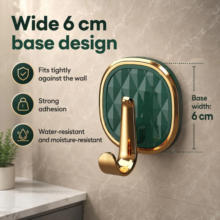 4pcs No Drill Light Luxury Plastic Adhesive Hooks Traceless Heavy-Duty Clothes Hook(Dark Green) - Image 6