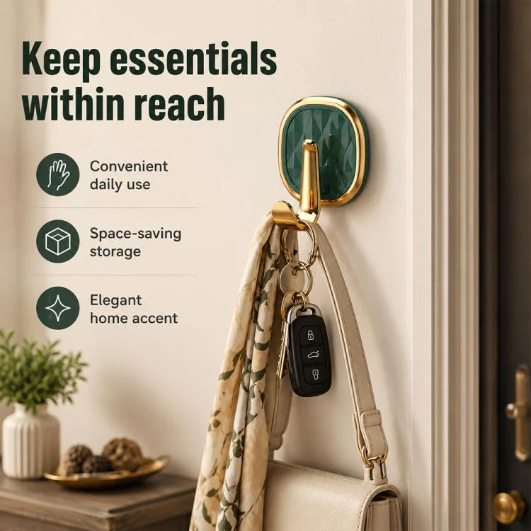 4pcs No Drill Light Luxury Plastic Adhesive Hooks Traceless Heavy-Duty Clothes Hook(Dark Green) - Image 8