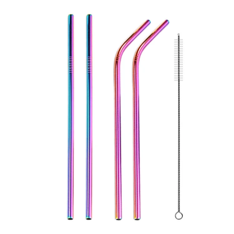 4pcs Reusable Stainless Steel Drinking Straw + Cleaner Brush Set Kit,  215*8mm(Colour) - Image 2