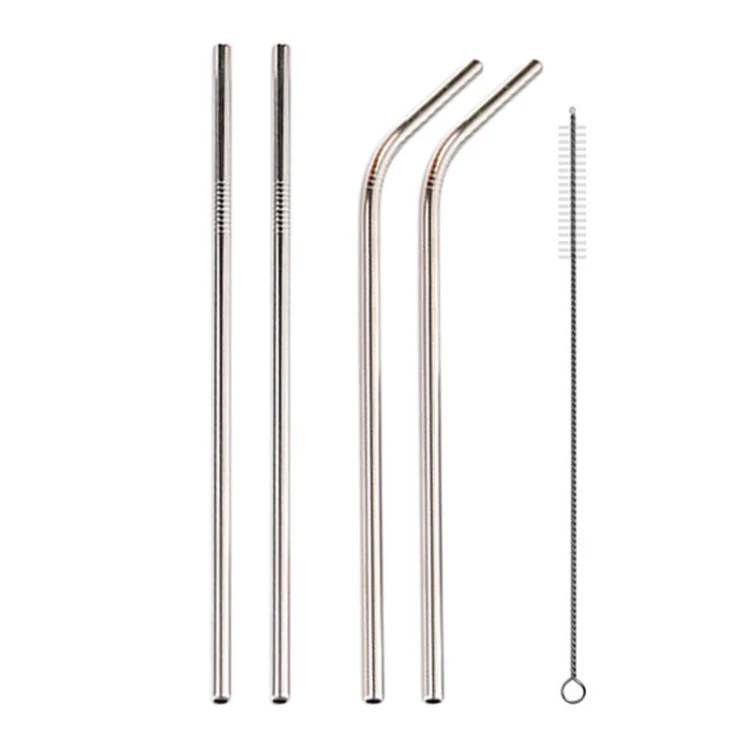 4pcs Reusable Stainless Steel Drinking Straw + Cleaner Brush Set Kit,  215*8mm(Silver) - Image 2
