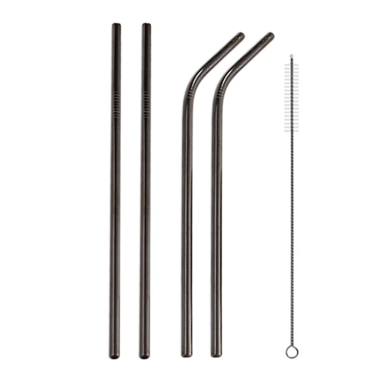 4pcs Reusable Stainless Steel Drinking Straw + Cleaner Brush Set Kit,  266*6mm(Black) - Image 2
