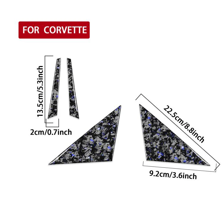 4pcs/Set Forged Gold Foil Carbon Fiber Car Outside A-pillar Decorative Sticker for Chevrolet Corvette C8 2020-, Left and Right Driver(Blue) - Image 2