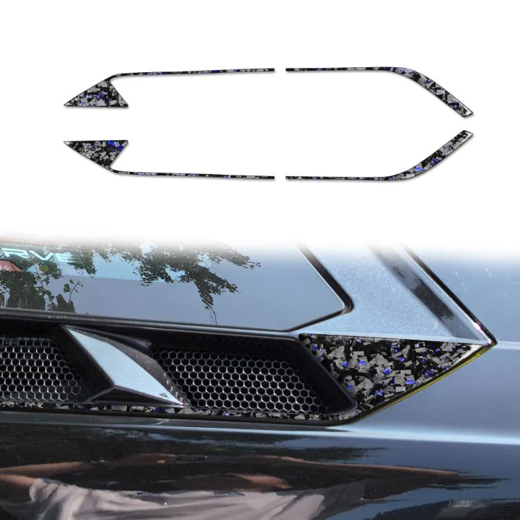 4pcs/Set Forged Gold Foil Carbon Fiber Car Roof Engine Vents Decorative Sticker for Chevrolet Corvette C8 2020-, Left and Right Driver(Blue)
