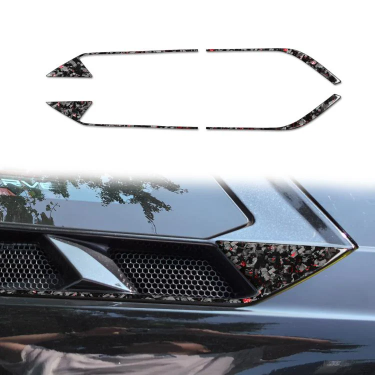 4pcs/Set Forged Gold Foil Carbon Fiber Car Roof Engine Vents Decorative Sticker for Chevrolet Corvette C8 2020-, Left and Right Driver(Red)