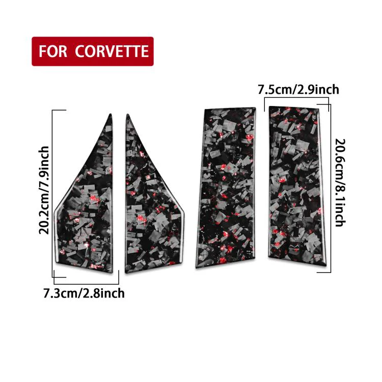 4pcs/Set Forged Gold Foil Carbon Fiber Car Roof Sides Decorative Sticker for Chevrolet Corvette C8 2020-, Left and Right Driver(Red) - Image 2