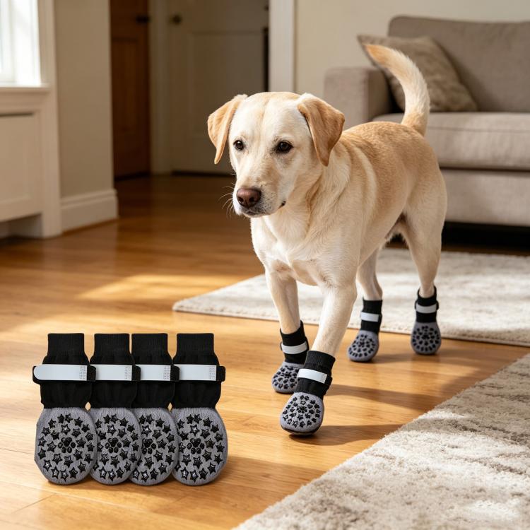 4pcs / Set Outdoor Silent Pet Socks For Medium & Large Dogs, Non-Slip Pet Paw Socks, Size: L(Luminous Claw-print Stars)