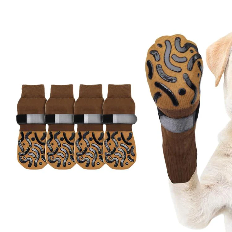 4pcs / Set Outdoor Silent Pet Socks For Medium & Large Dogs, Non-Slip Pet Paw Socks, Size: L(Luminous Yellow Geometry) - Image 2