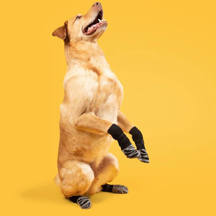4pcs / Set Outdoor Silent Pet Socks For Medium & Large Dogs, Non-Slip Pet Paw Socks, Size: L(Luminous Yellow Geometry) - Image 3