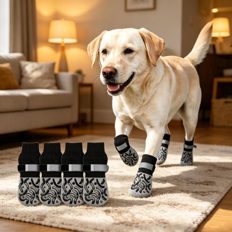 4pcs / Set Outdoor Silent Pet Socks For Medium & Large Dogs, Non-Slip Pet Paw Socks, Size: S(Luminous Black Geometry)