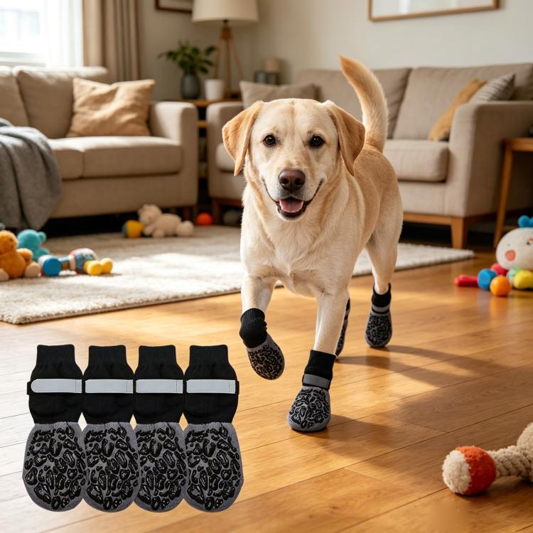 4pcs / Set Outdoor Silent Pet Socks For Medium & Large Dogs, Non-Slip Pet Paw Socks, Size: XL(Luminous Leopard Print)