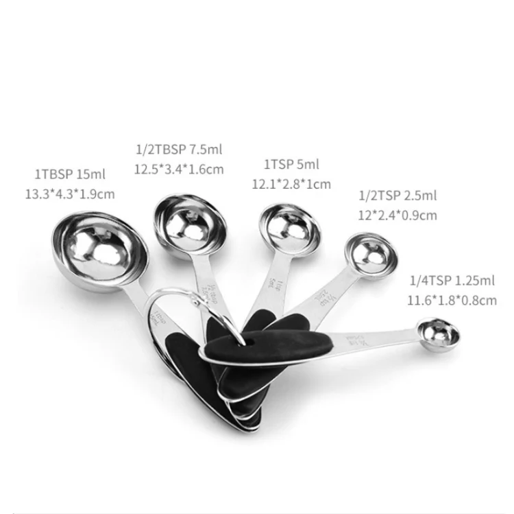 5 in 1 Stainless Steel Measuring Spoon Set Coffee Spoon Baking Kitchen Gadget, Style:Measuring Spoon(Black) - Image 3