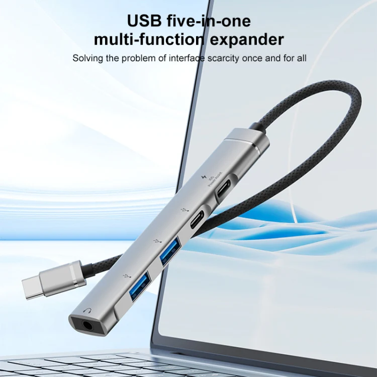 5 in 1 USB-C / Type-C Interface Multi-function HUB Adapter(Silver) - Image 5