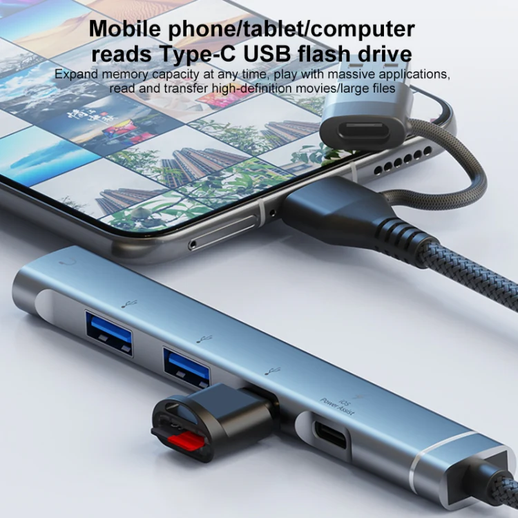 5 in 2 Multi-function HUB Adapter, Interface:USB-C / Type-C + 8 Pin(Silver) - Image 10
