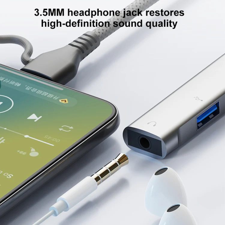 5 in 2 Multi-function HUB Adapter, Interface:USB-C / Type-C + USB-A(Silver) - Image 11