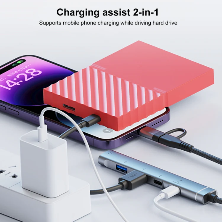5 in 2 Multi-function HUB Adapter, Interface:USB-C / Type-C + USB-A(Silver) - Image 8