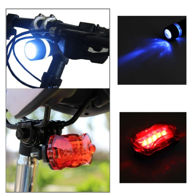 5 LED Water Resistant Bike Bicycle Head Light+ Rear Safety Flashlight - Image 12
