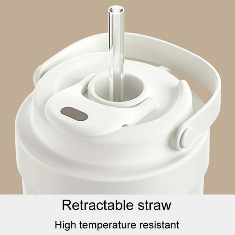 500ml 316 Stainless Steel Insulated Mug Portable Carry-On Dual Drink Coffee Cup With Straw(White) - Image 3