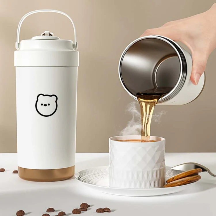 500ml 316 Stainless Steel Insulated Mug Portable Carry-On Dual Drink Coffee Cup With Straw(White) - Image 9