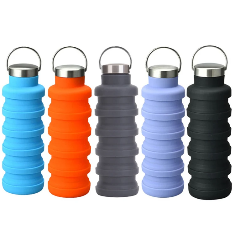 500ml Outdoor Sports Silicone Telescopic Cup Portable Foldable Travel Water Kettle(Purple Handle Lid) - Image 2