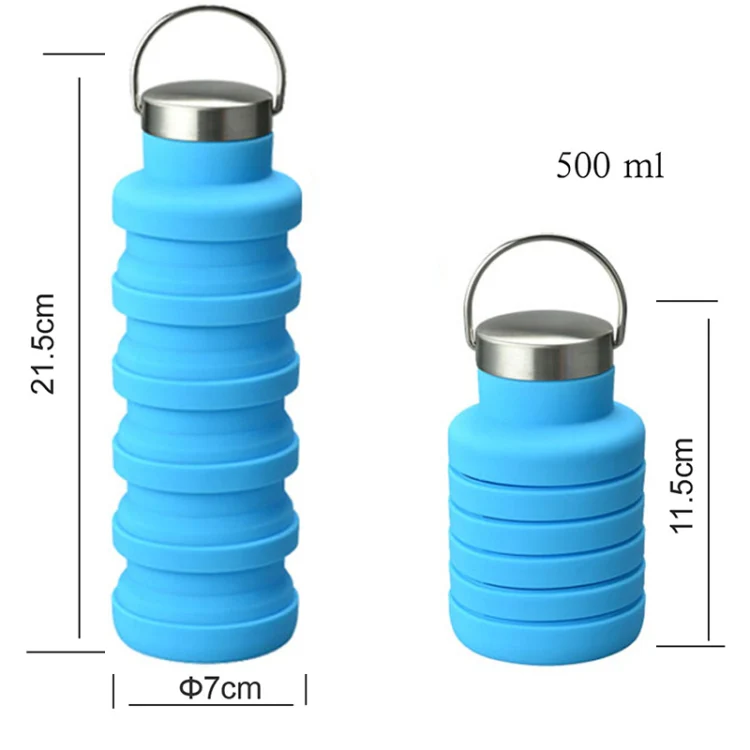 500ml Outdoor Sports Silicone Telescopic Cup Portable Foldable Travel Water Kettle(Purple Handle Lid) - Image 3
