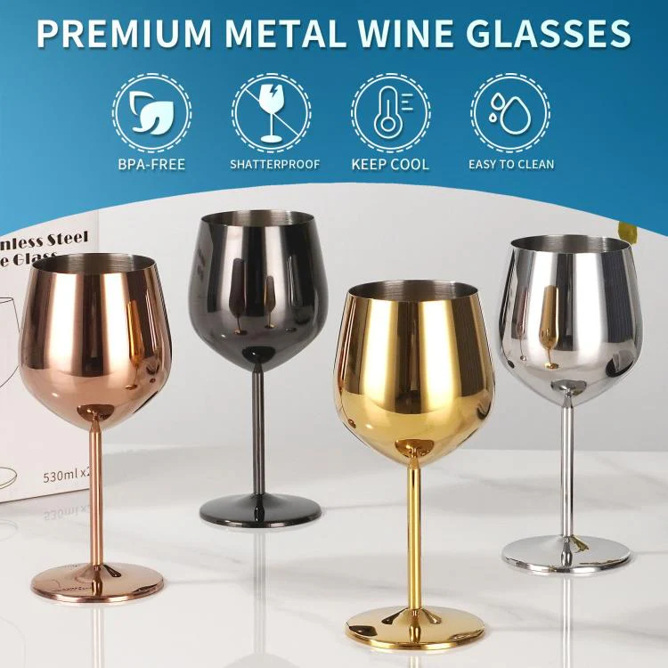 530ml Metal Stainless Steel Stemmed Champagne Wine Glass(Rose Gold) - Image 2