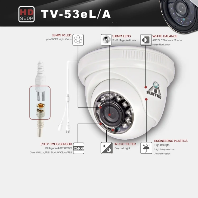 531eA CE & RoHS Certificated Waterproof 3.6mm 3MP Lens AHD Camera with 12 IR LED, Support Night Vision & White Balance - Image 9