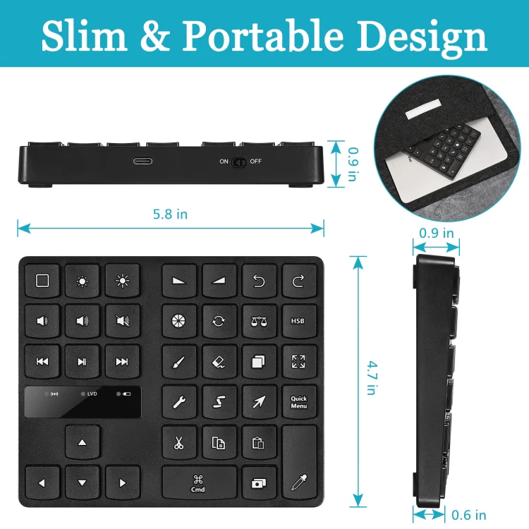 533 Bluetooth 5.0 Painting Keyboard 35 keys Keypad Wireless Digital keyboard(Black) - Image 3
