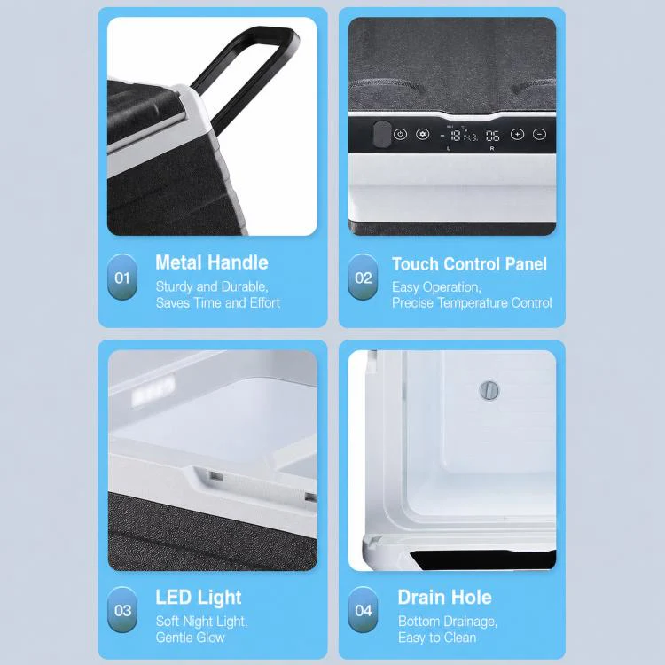 55L Portable Compressor Car Fridge Dual Temperature Control Vehicle Refrigerator With Wheels - Image 11