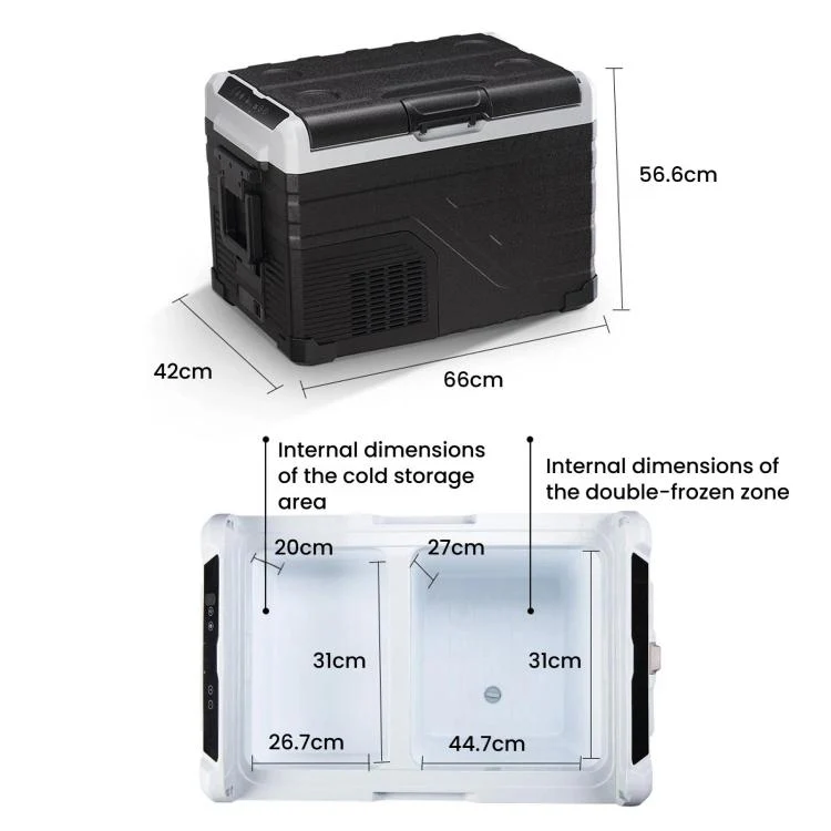55L Portable Compressor Car Fridge Dual Temperature Control Vehicle Refrigerator With Wheels - Image 2