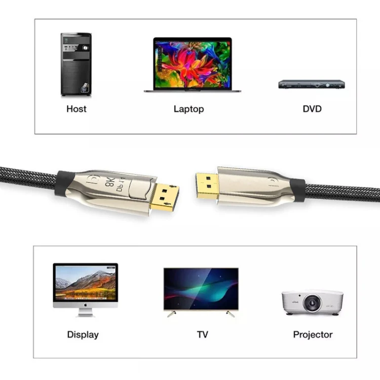 5m 1.4 Version DP Cable Gold-Plated Interface 8K High-Definition Display Computer Cable OD6.0MM 30AWG With Nylon Mesh(Black) - Image 3