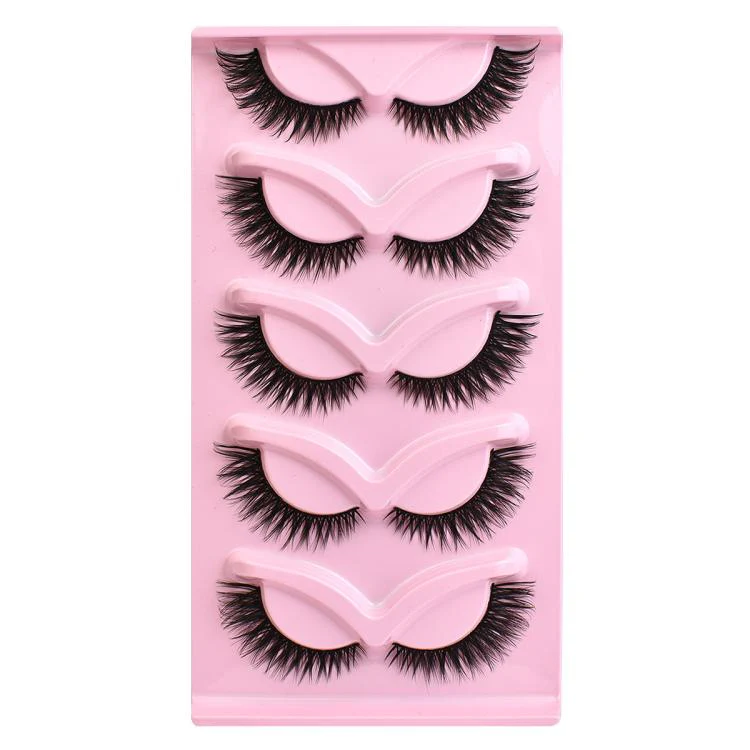 5pair /Set Pink Fox Full-Length Fox-Eye Cat-Eye False Eyelashes Voluminous Curled Realistic Fox-Style Lashes(609)