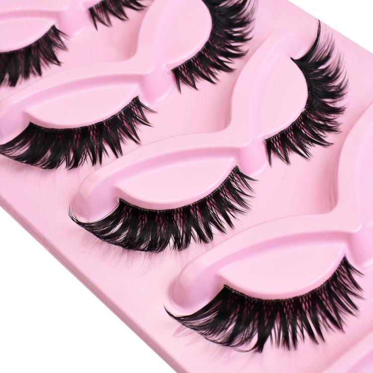 5pair /Set Pink Fox Full-Length Fox-Eye Cat-Eye False Eyelashes Voluminous Curled Realistic Fox-Style Lashes(609) - Image 3