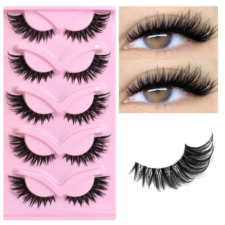 5pair /Set Pink Fox Full-Length Fox-Eye Cat-Eye False Eyelashes Voluminous Curled Realistic Fox-Style Lashes(KY02) - Image 2
