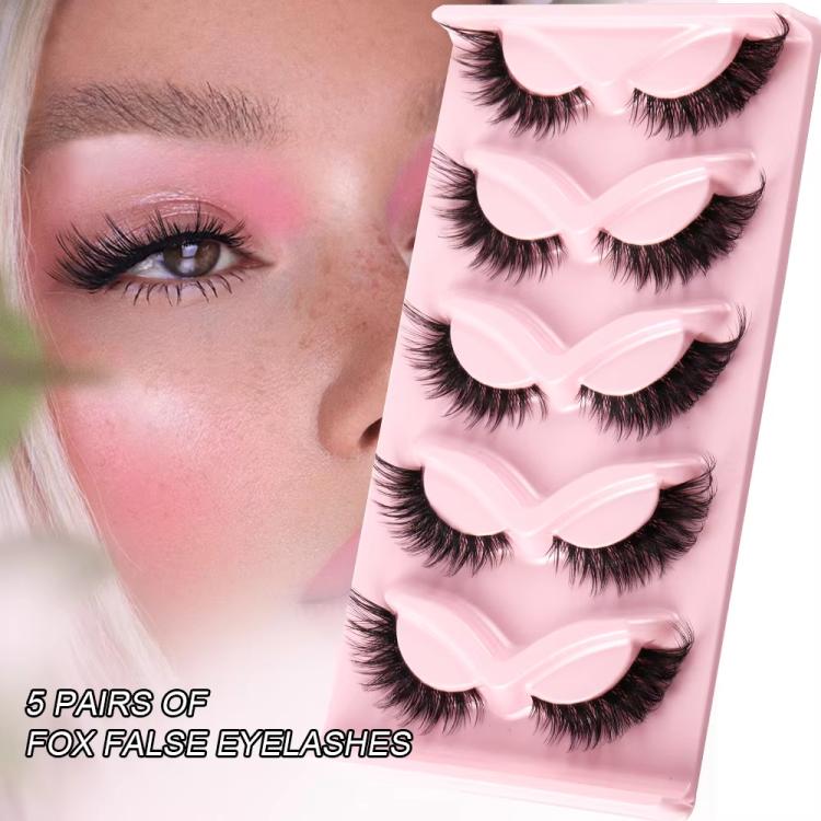 5pair /Set Pink Fox Full-Length Fox-Eye Cat-Eye False Eyelashes Voluminous Curled Realistic Fox-Style Lashes(KY02) - Image 5