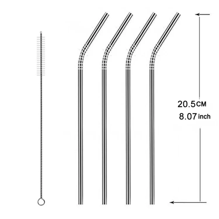 5pcs Reusable Stainless Steel Bent Drinking Straw + Cleaner Brush Set Kit,  215*6mm(Silver) - Image 2