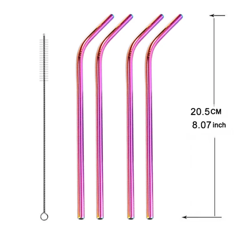 5pcs Reusable Stainless Steel Bent Drinking Straw + Cleaner Brush Set Kit,  266*6mm(Colour) - Image 2