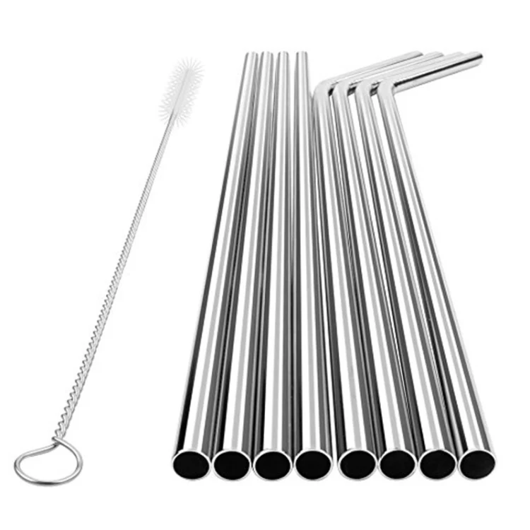 5pcs Reusable Stainless Steel Bent Drinking Straw + Cleaner Brush Set Kit,  266*6mm(Silver) - Image 3